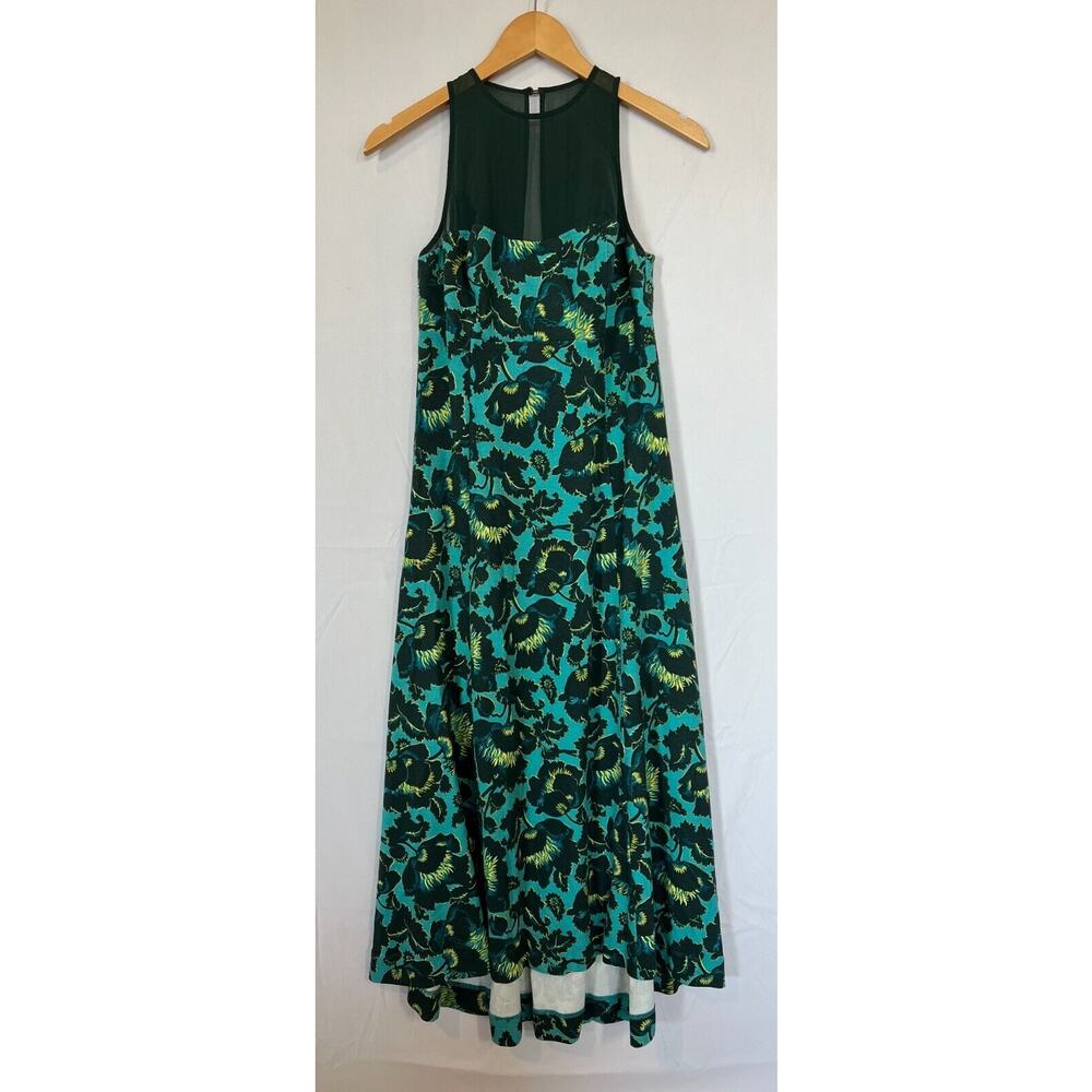 Maeve Teal and Black Floral Midi Dress